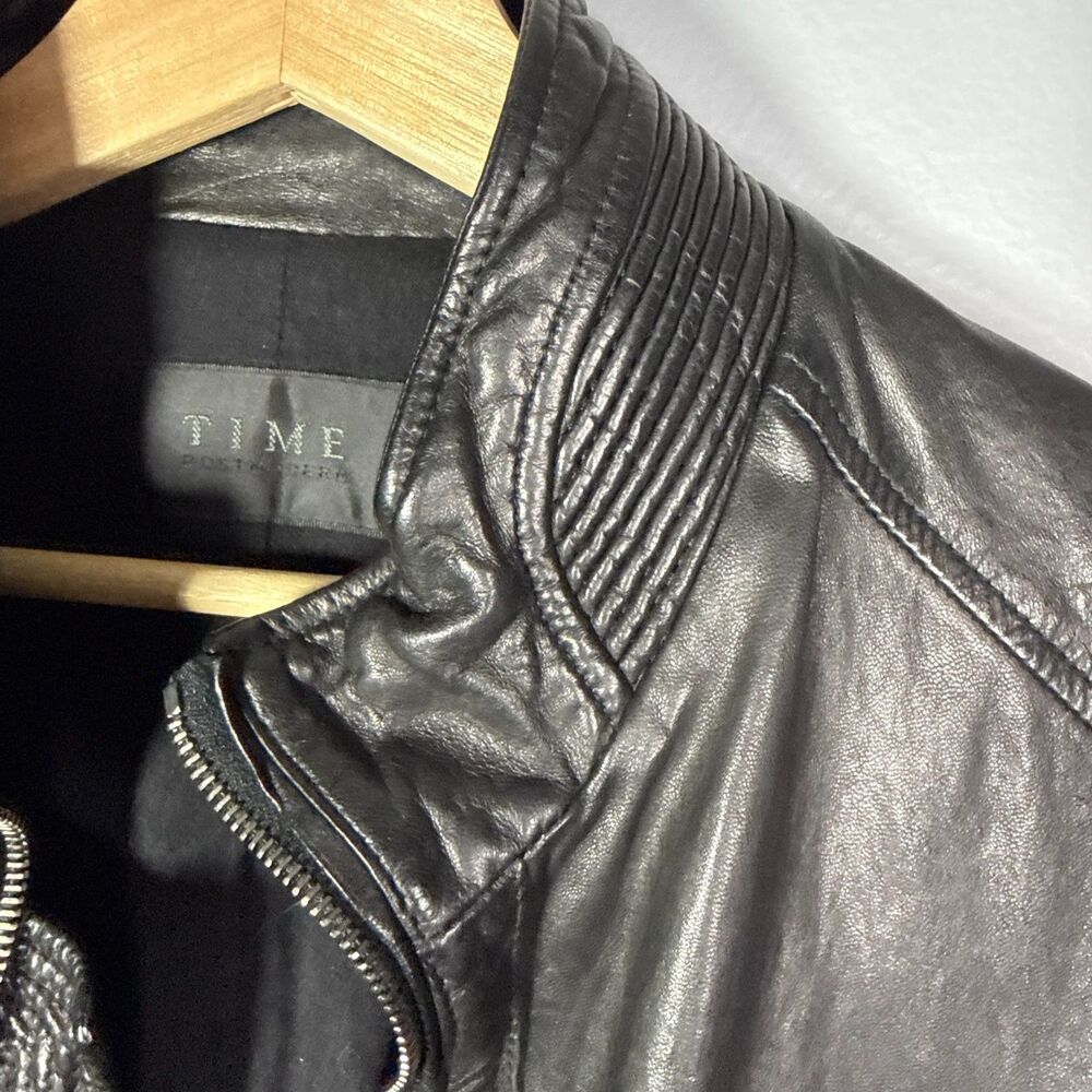 TIME Postmodern Genuine Lambskin Leather Jacket Mens L Black Moto Korean - Picture 4 of 15